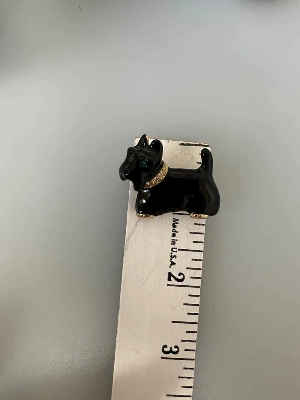 Kirks Folly Black Scottie Dog Pin with Gold Accents and Green Eyes - Picture 7 of 7
